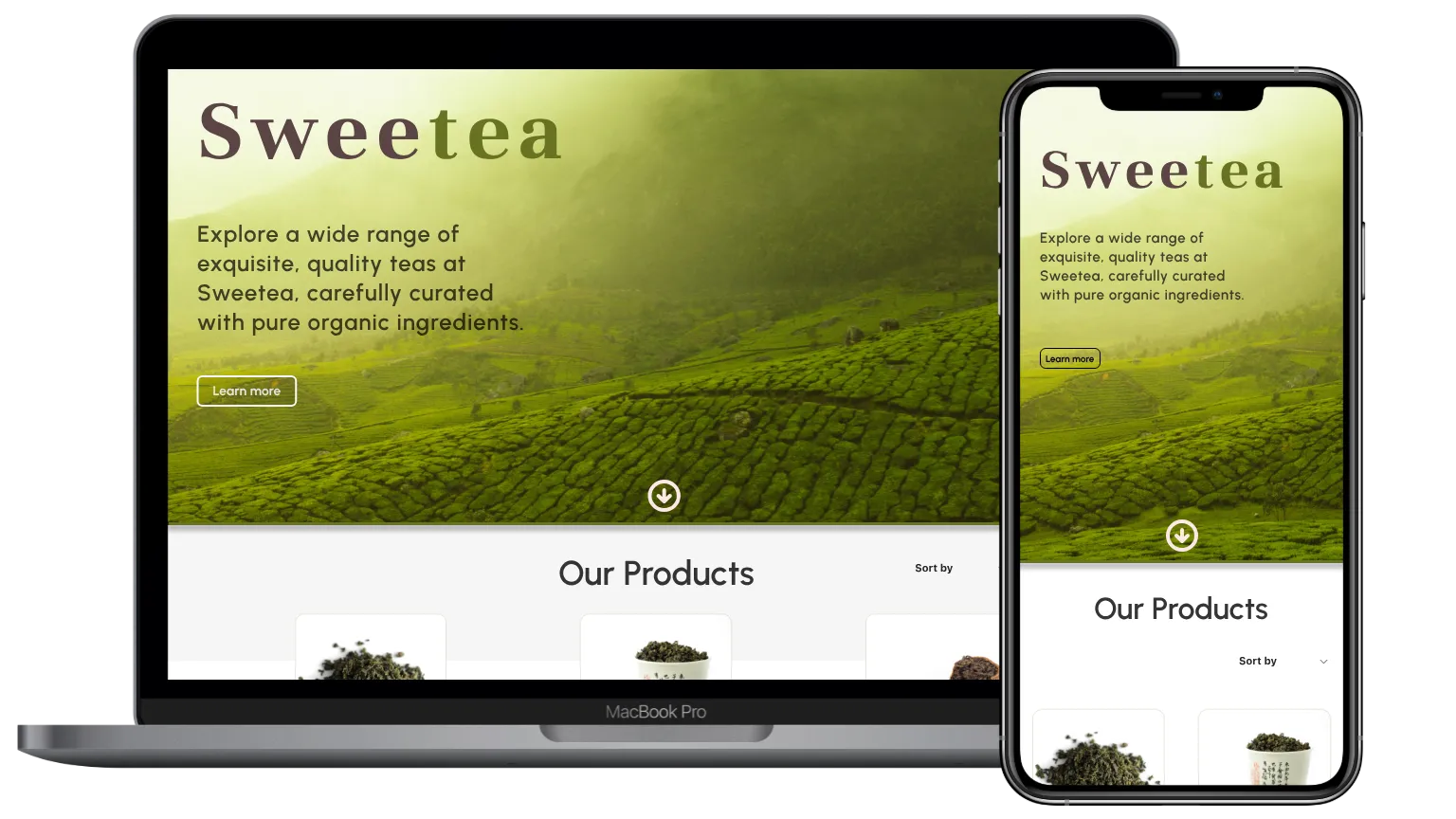 Device mockup for tea website